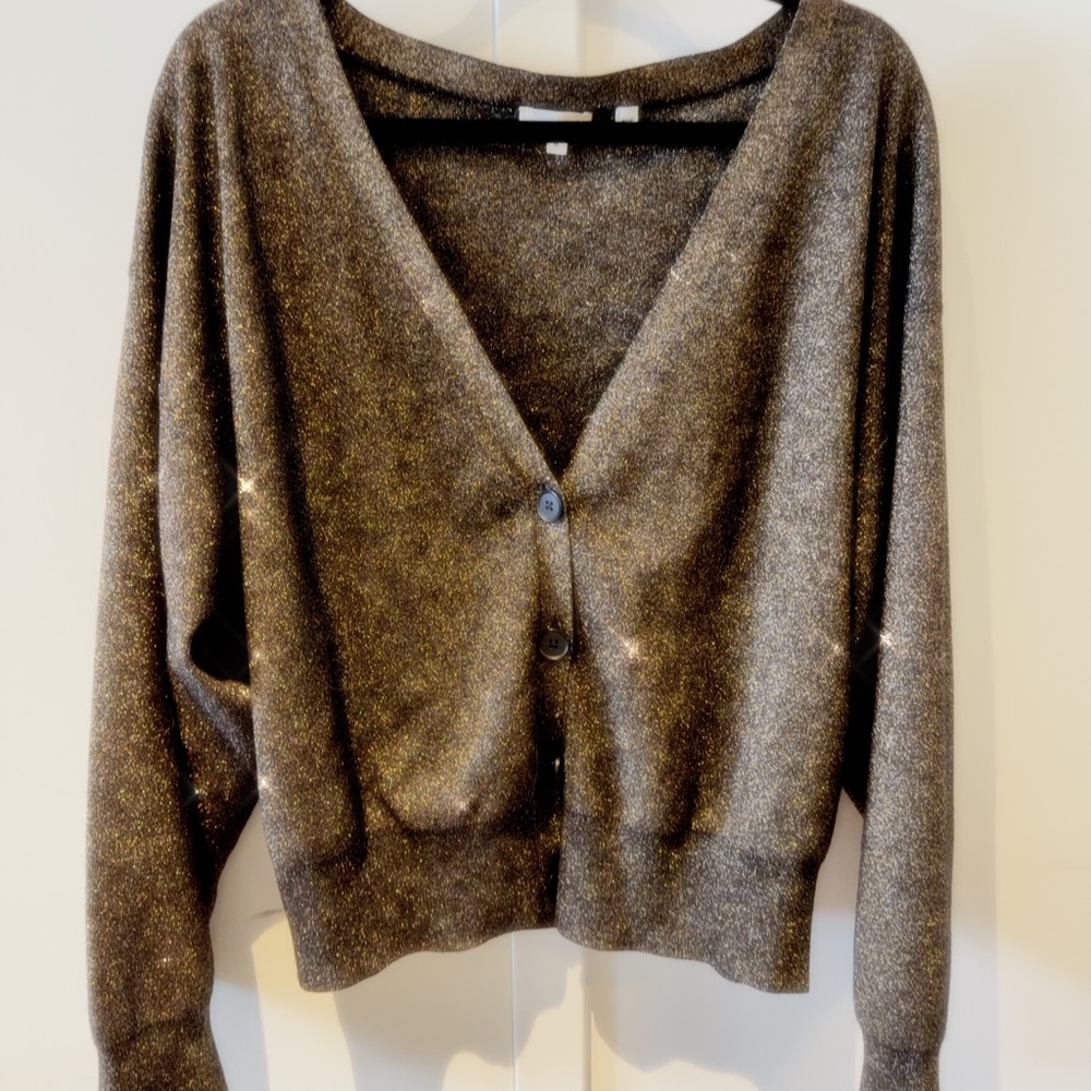 ALC Metallic V-Neck Women's Sweater Cardigan - Shimmering Brown NWOT